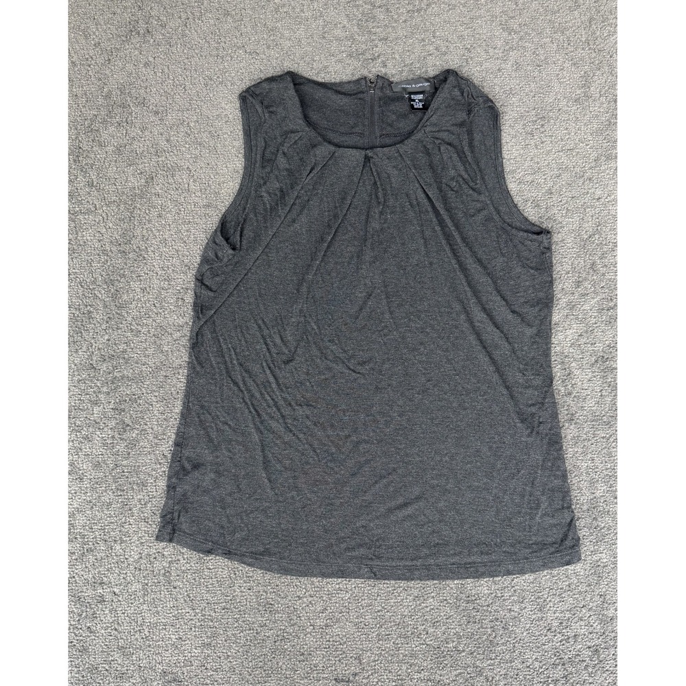 Cable & Gauge Charcoal Gray Pleated Sleeveless Top XL Exposed Back Zipper Blouse
